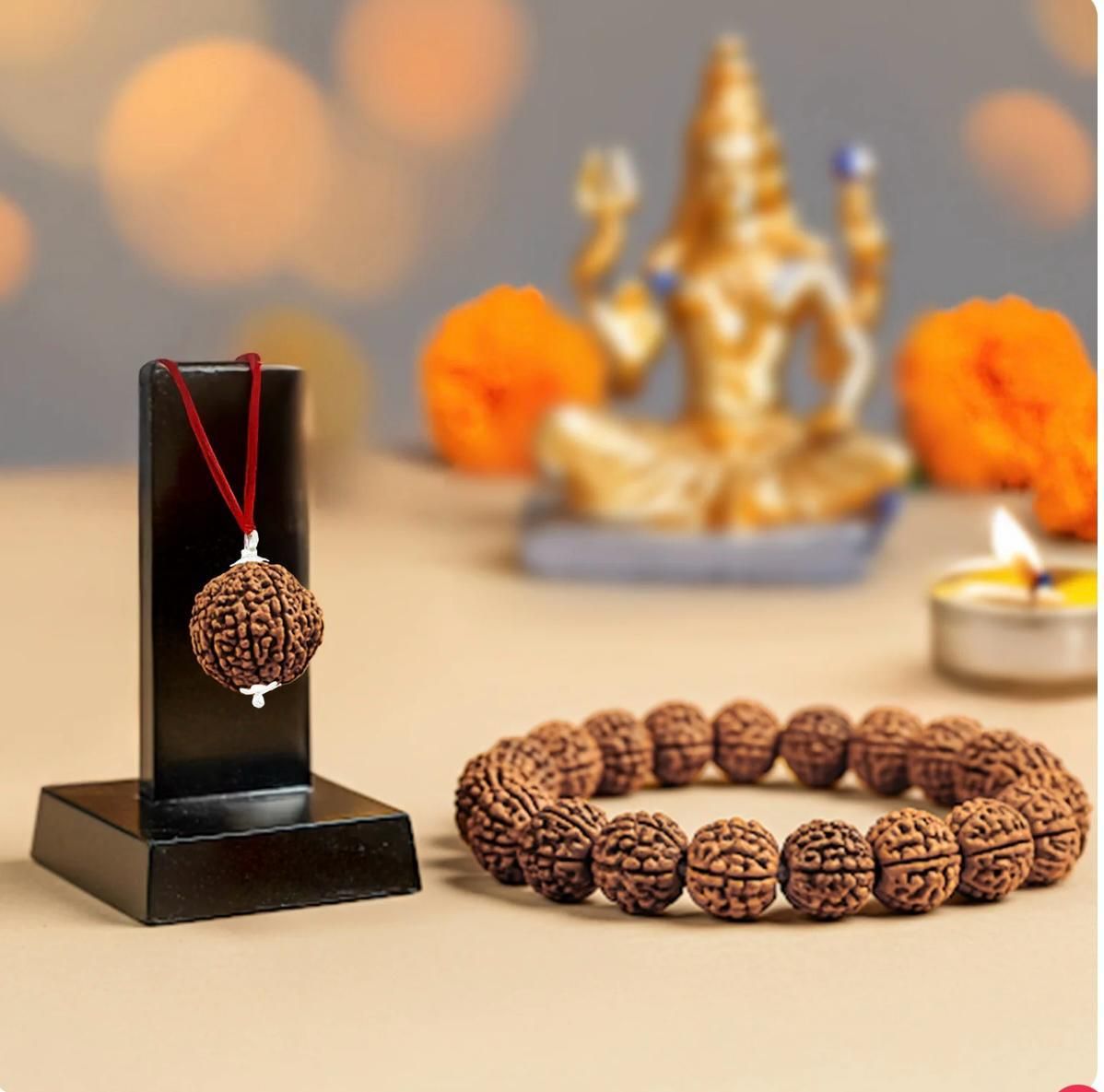 Maha Shivratri Special Combo – 5 Mukhi Rudraksha with Spiritual Bracelet for Protection & Positive Energy